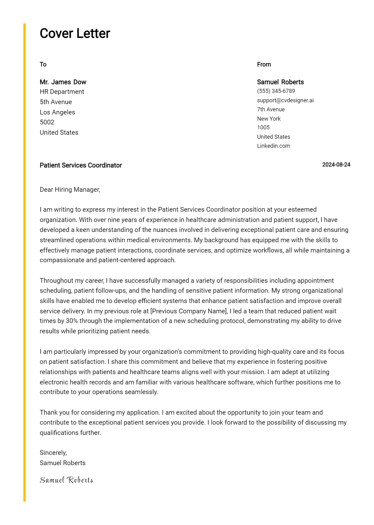 Patient Services Coordinator Cover Letter Example for 2026: Tips & Templates Preview