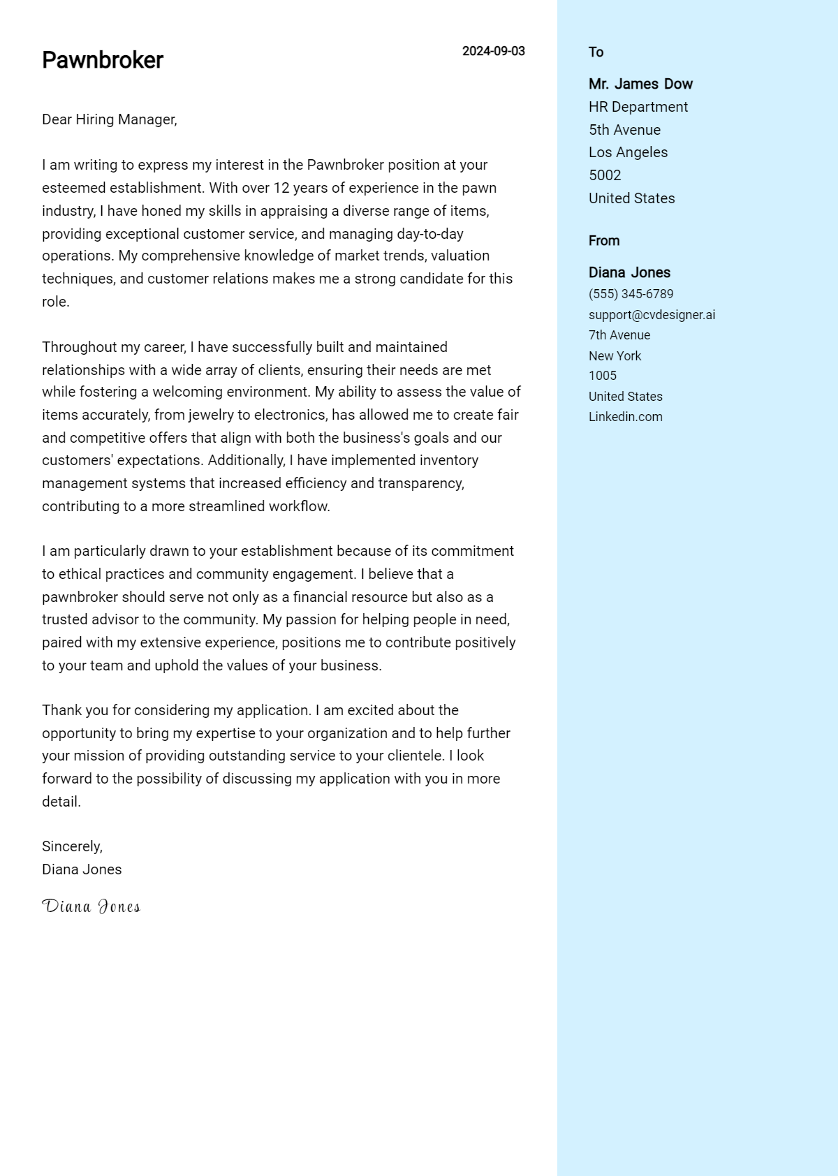 Pawnbroker Cover Letter Example for 2026 (Download Templates) Preview
