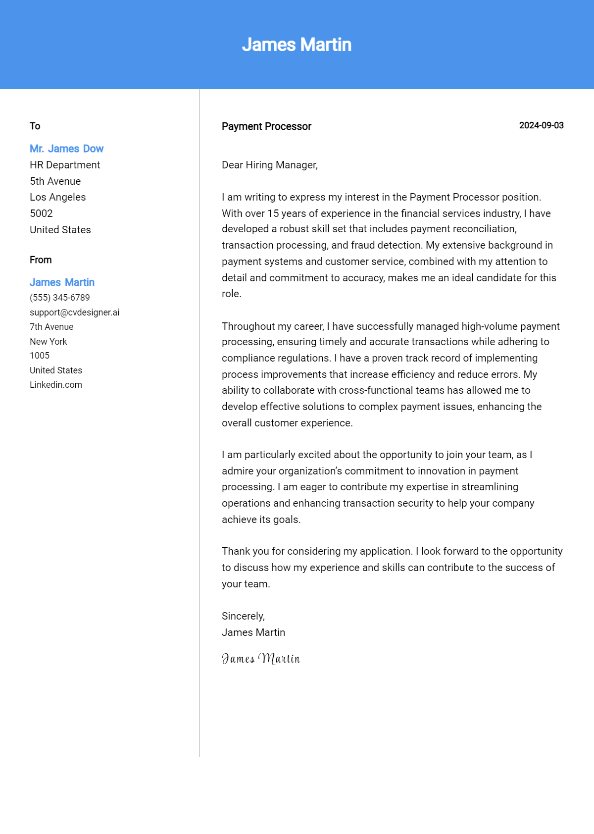 Payment Processor Cover Letter Examples for 2026 (Downloadable) Preview