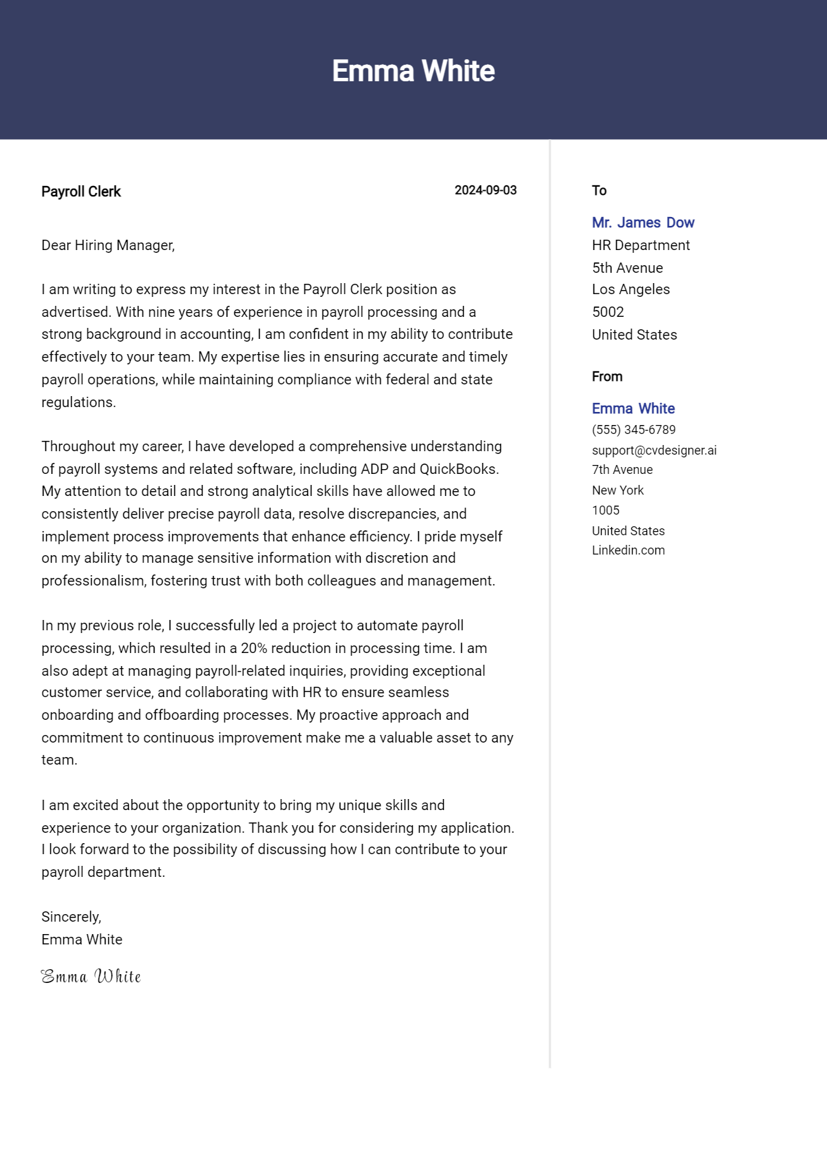Payroll Clerk Cover Letter Examples and Templates for 2026 Preview
