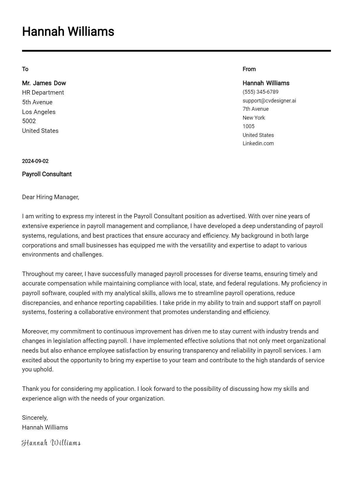 Payroll Consultant Cover Letter Samples & Examples 2026 Preview