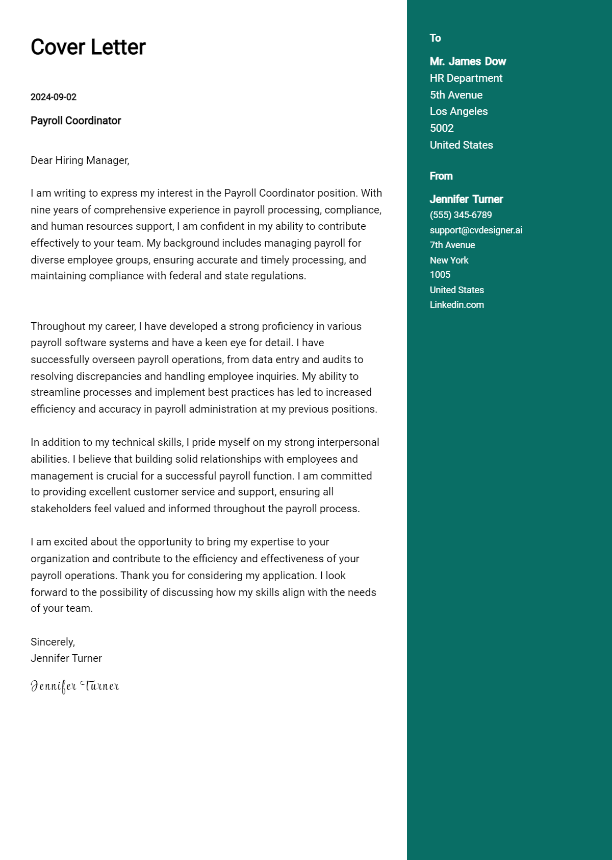 Payroll Coordinator Cover Letter Examples and Templates for 2026 Preview