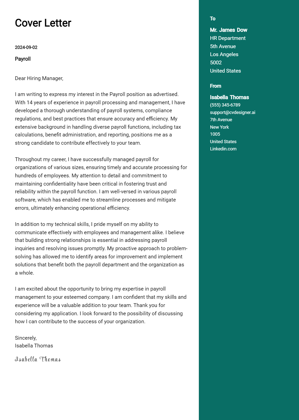 Payroll Cover Letter Example for 2026 (Complete Writing Guide) Preview