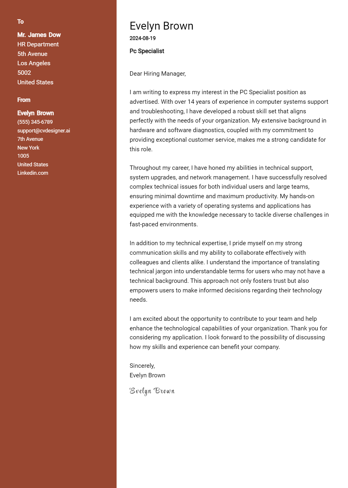 Pc Specialist Cover Letter Example for 2026 (Complete Writing Guide) Preview