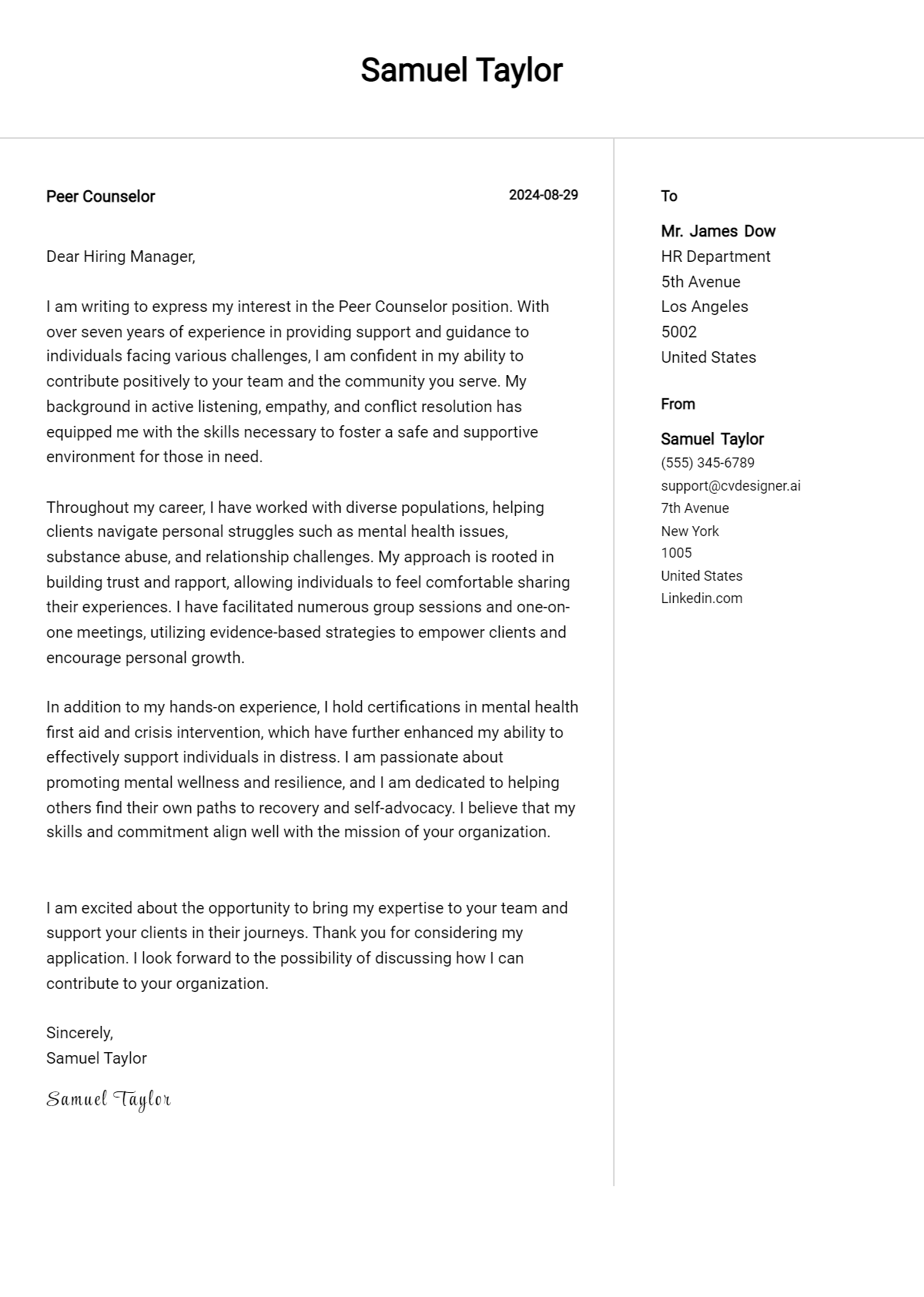 Peer Counselor Cover Letter Example for 2026: Proven Tips Preview