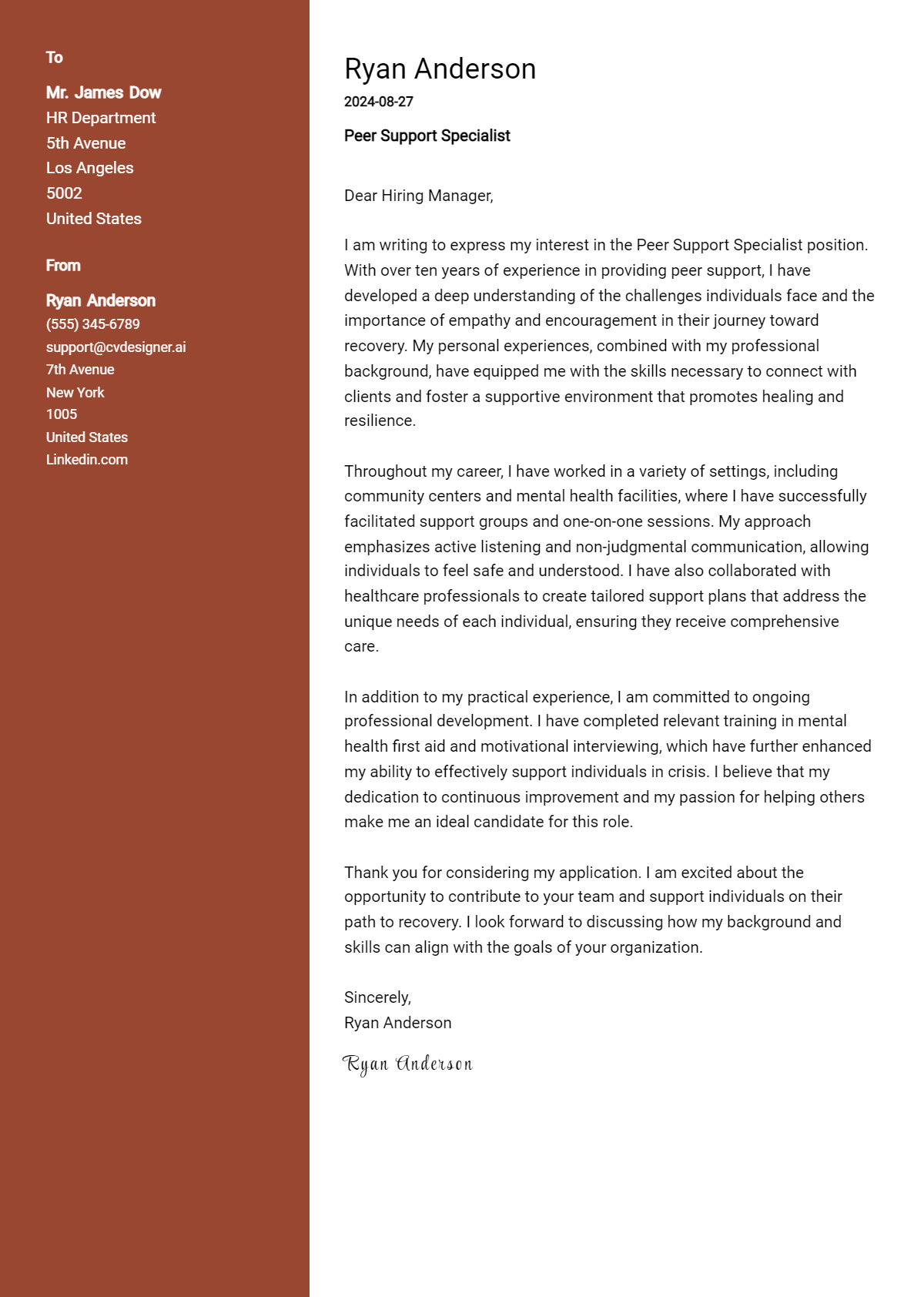 Peer Support Specialist Cover Letter Example for 2026: Proven Tips Preview