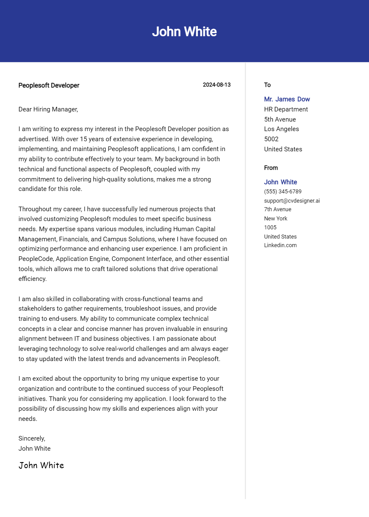 Peoplesoft Developer Cover Letter Example for 2026: Free Templates Preview