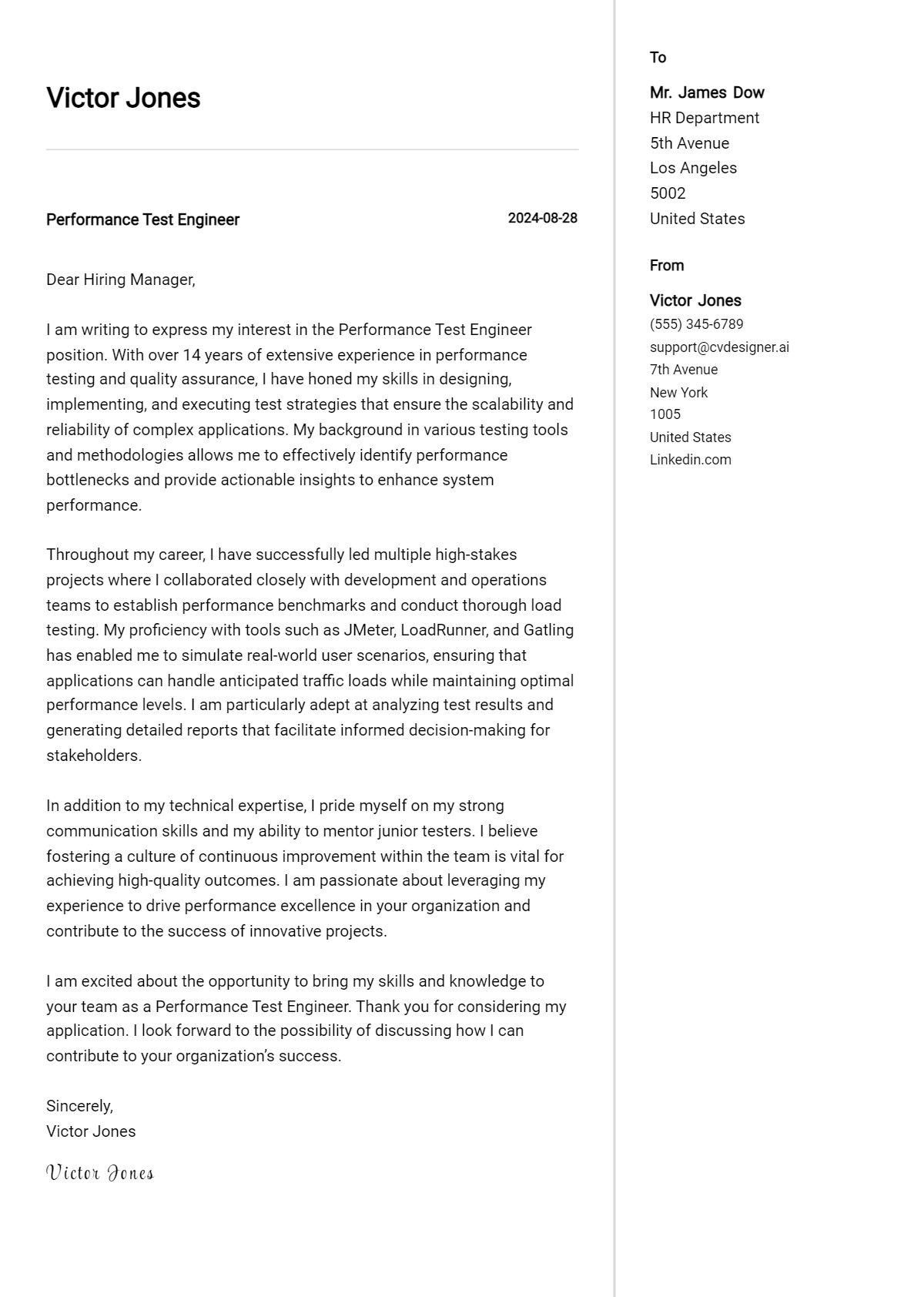 Performance Test Engineer Cover Letter Example for 2026: Ultimate Guide Preview