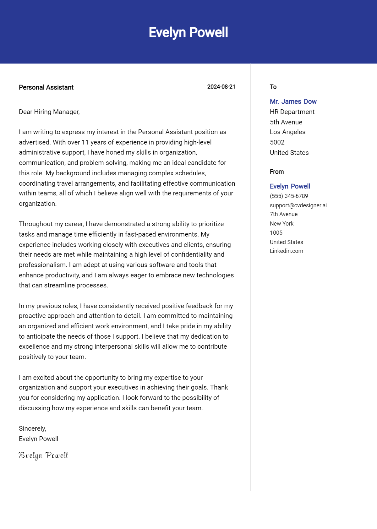 Personal Assistant Cover Letter Examples & Samples for 2026 Preview