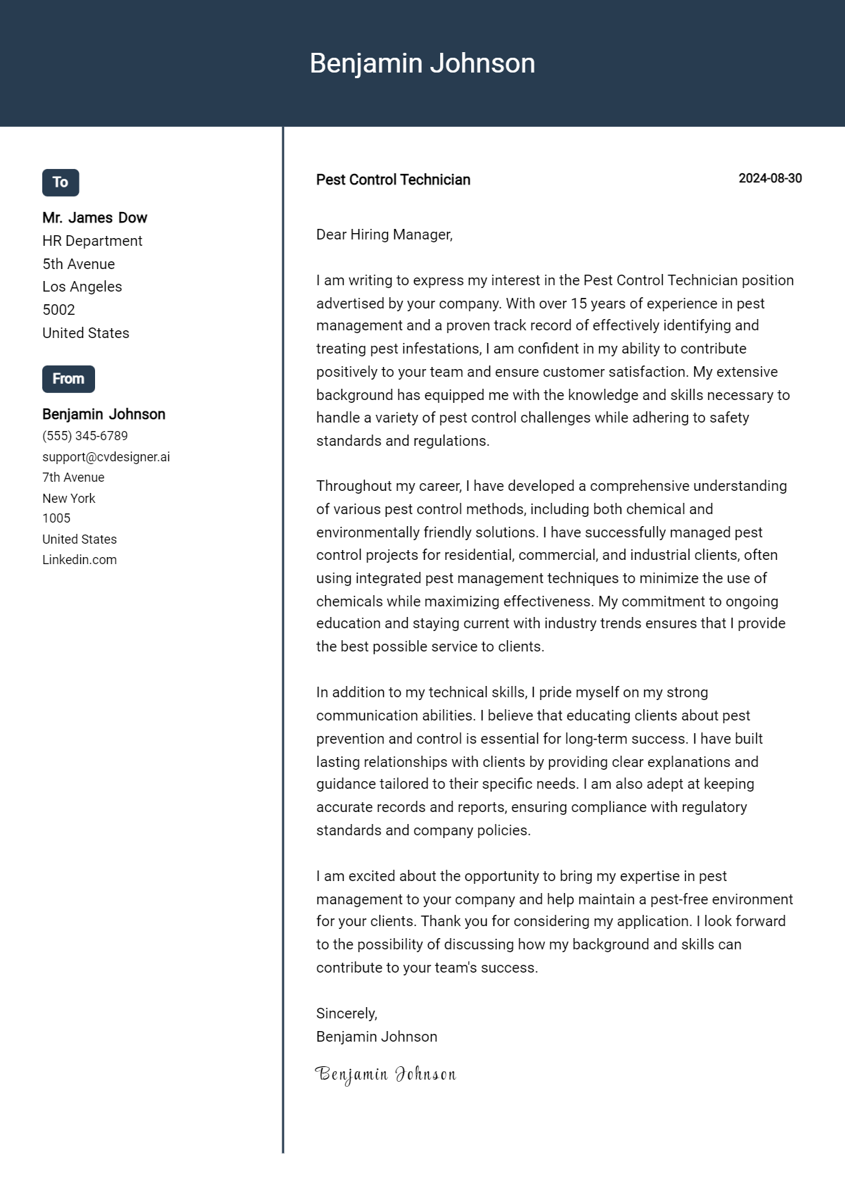 Pest Control Technician Cover Letter Examples and Templates for 2026 Preview