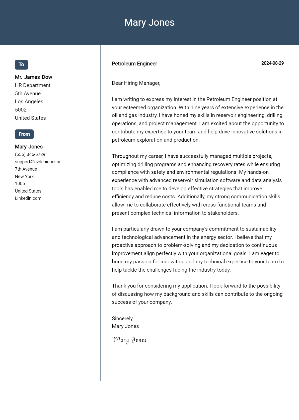 Petroleum Engineer Cover Letter Example for 2026: Top CV Skills Preview