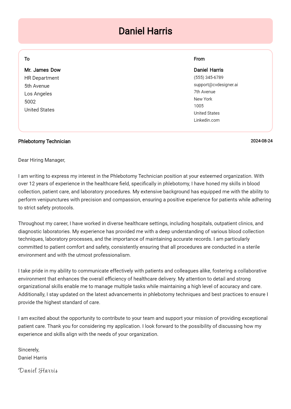 Phlebotomy Technician Cover Letter Example for 2026: Free Templates Preview
