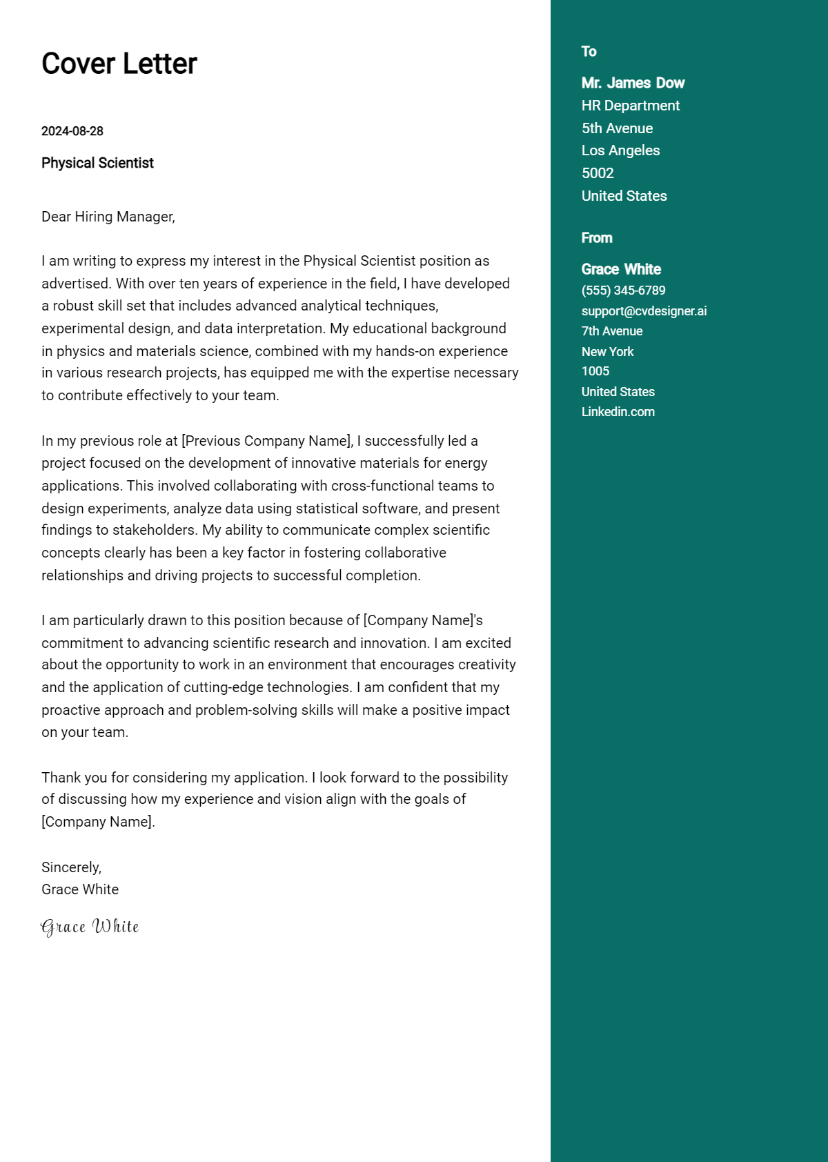 Physical Scientist Cover Letter Example for 2026: Free Templates Preview