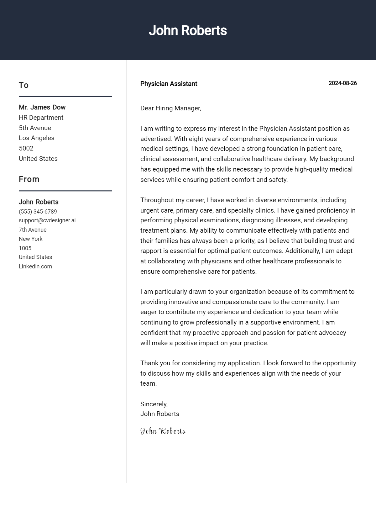 Physician Assistant Cover Letter Example for 2026: Top CV Skills Preview
