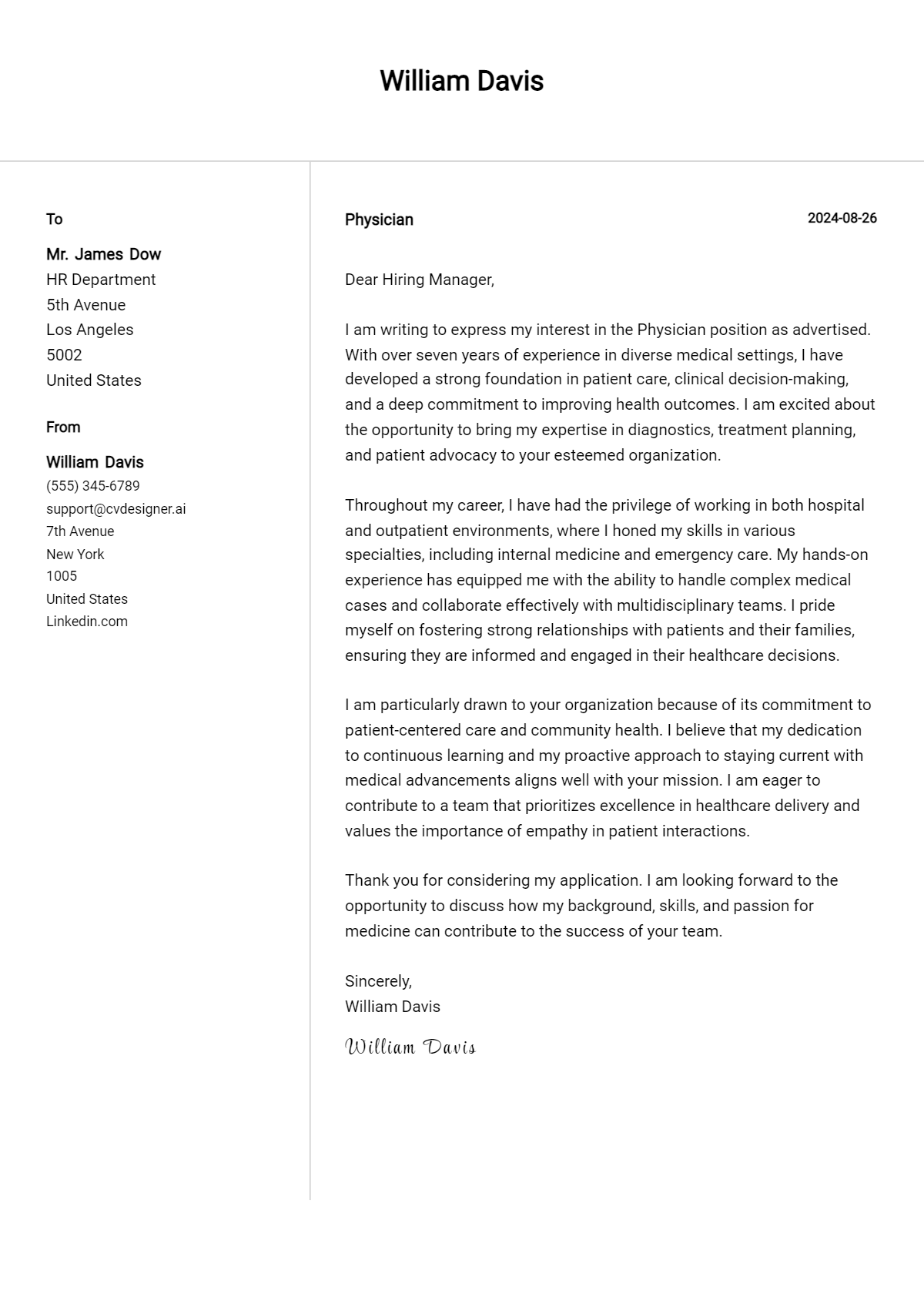 Physician Cover Letter Example for 2026 (Download Templates) Preview