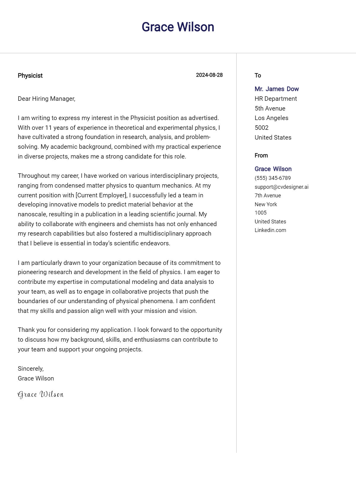 Physicist Cover Letter Examples & Samples for 2026 Preview