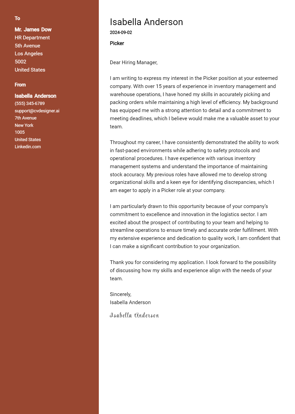 Picker Cover Letter Examples with Writing Tips for 2026 Preview