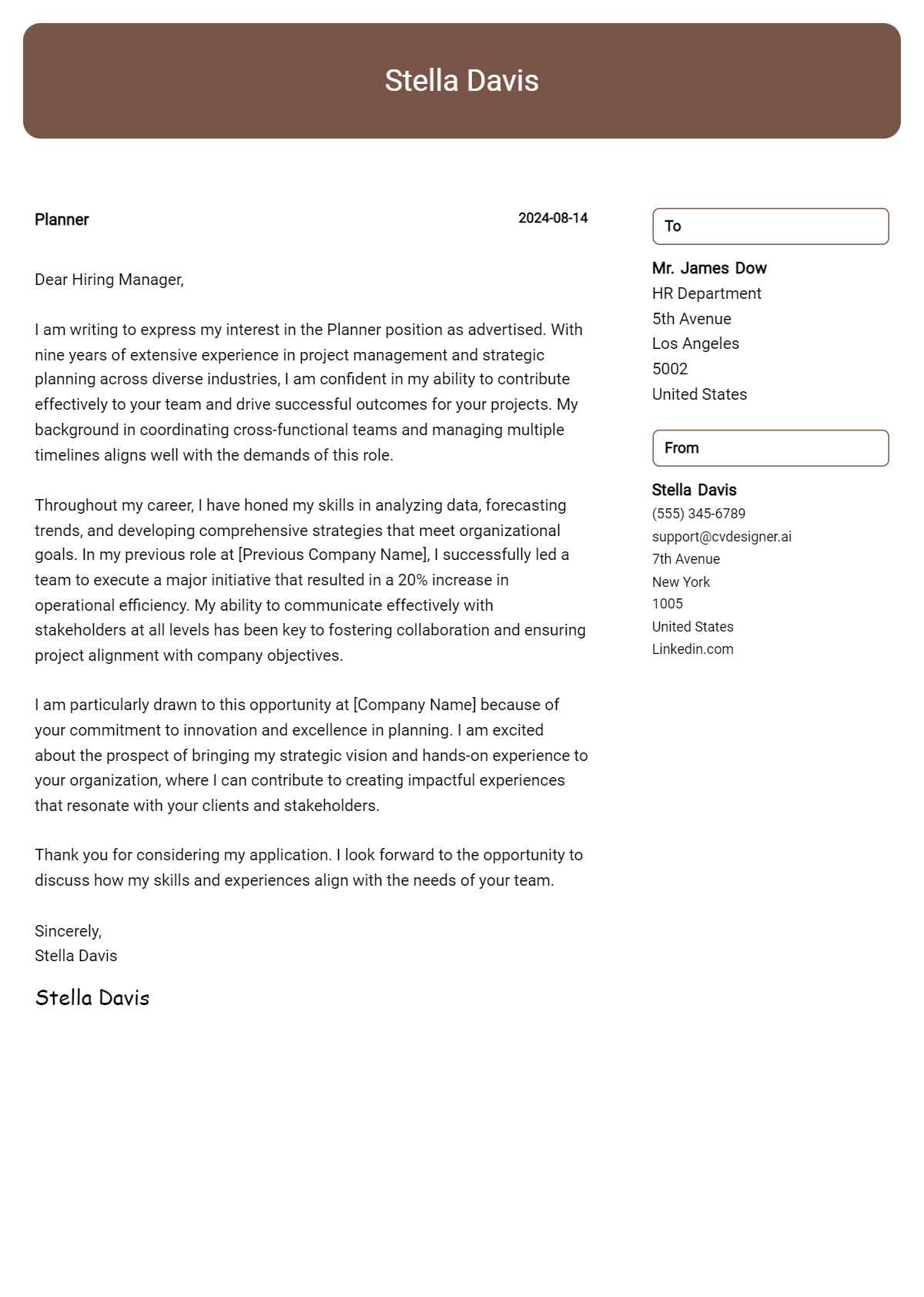 Planner Cover Letter Example for 2026 (Writing Guide) Preview