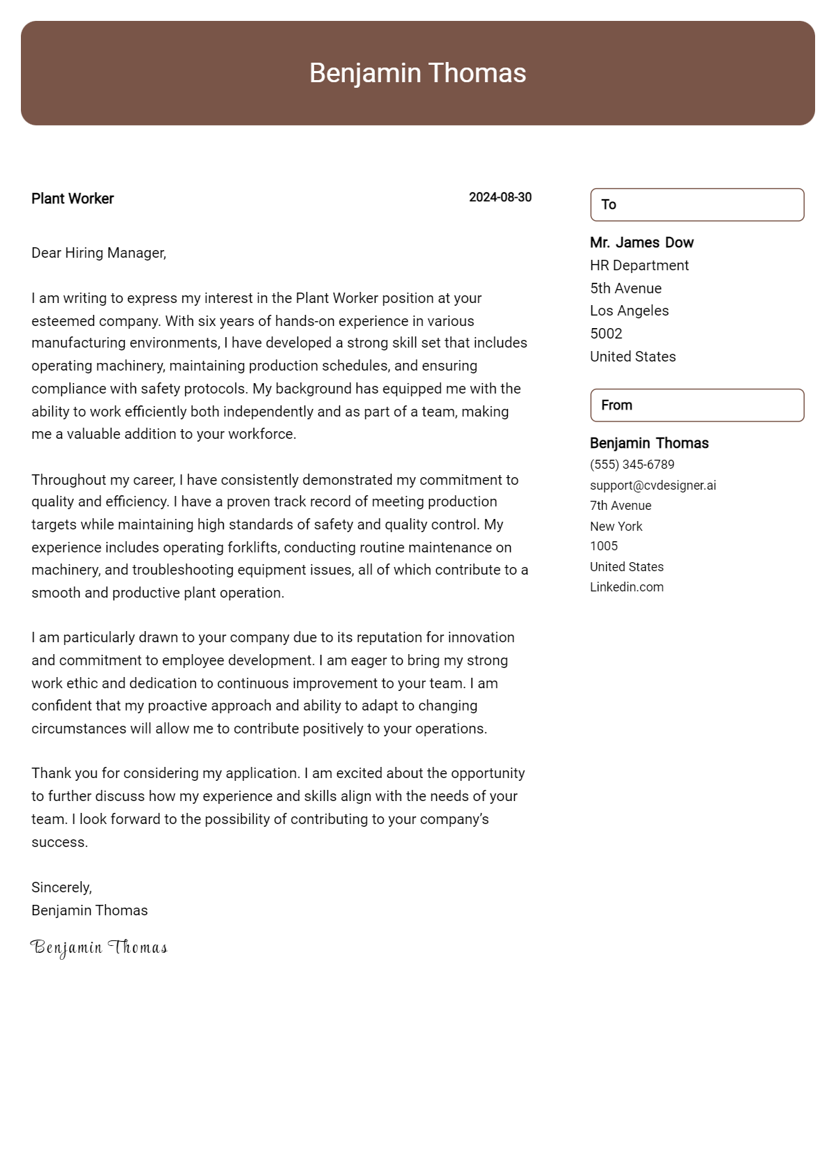 19 Plant Worker Cover Letter Examples for 2026 (Downloadable) Preview