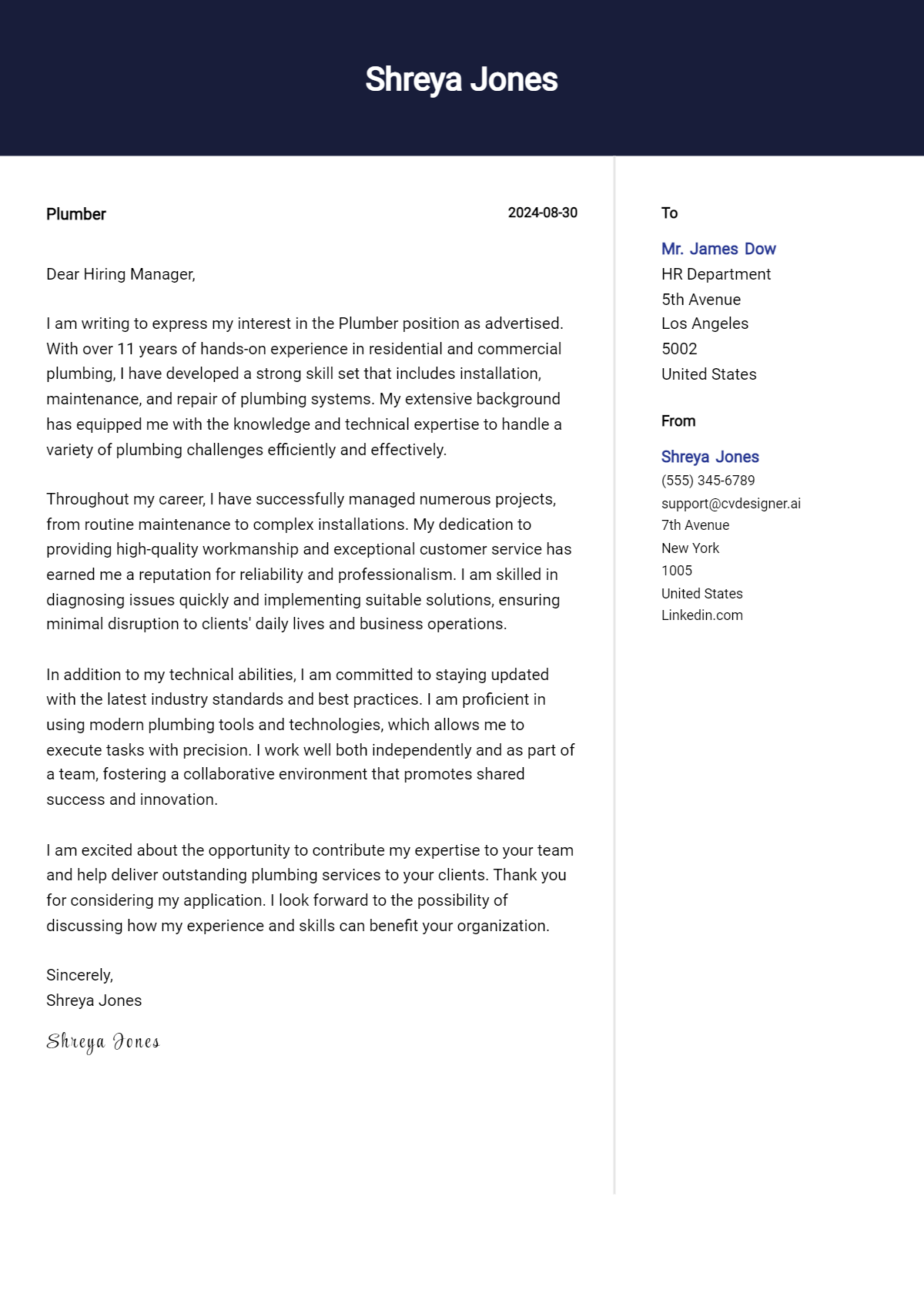 Plumber Cover Letter Examples & Samples for 2026 Preview