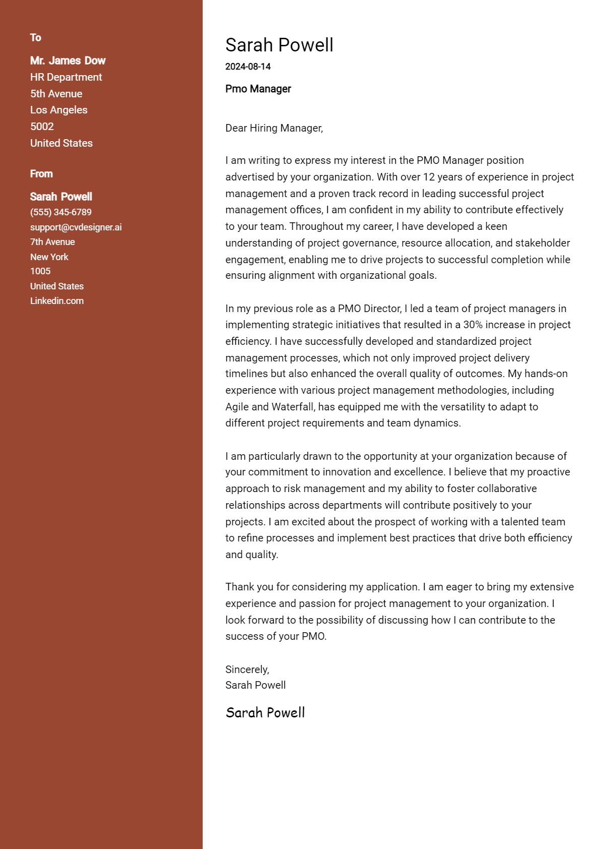 Pmo Manager Cover Letter Example for 2026 (Complete Writing Guide) Preview