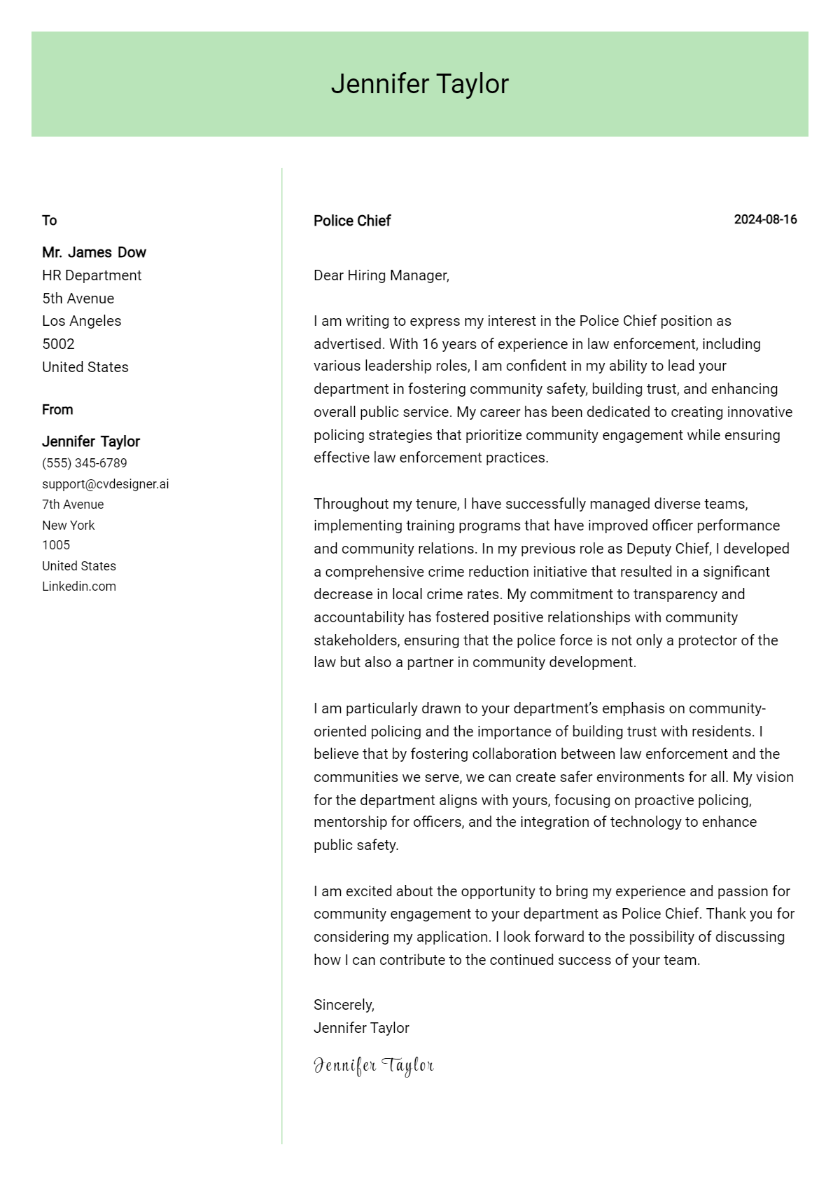 Police Chief Cover Letter Examples with Writing Tips for 2026 Preview