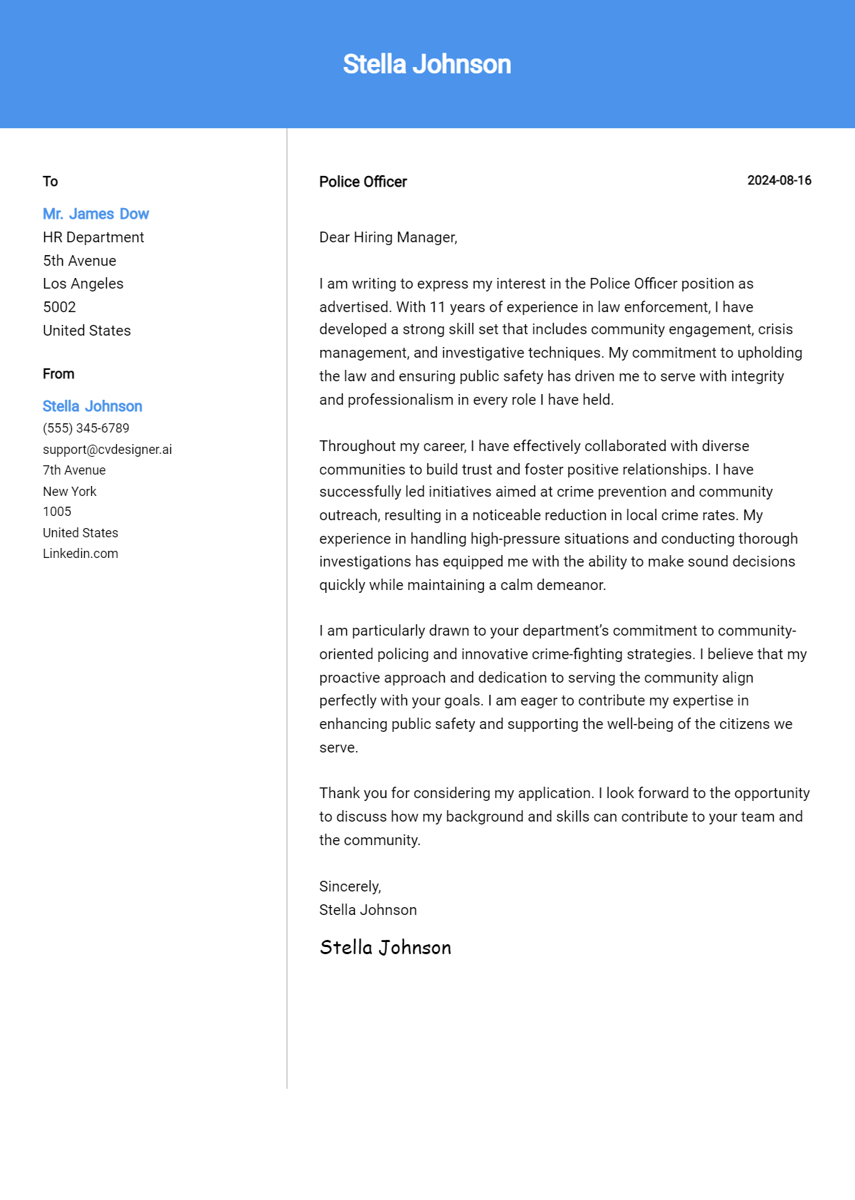 Police Officer Cover Letter Example for 2026: Top CV Skills Preview