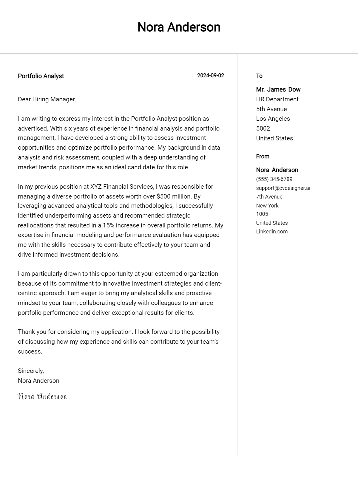Portfolio Analyst Cover Letter Example for 2026 (Complete Writing Guide) Preview