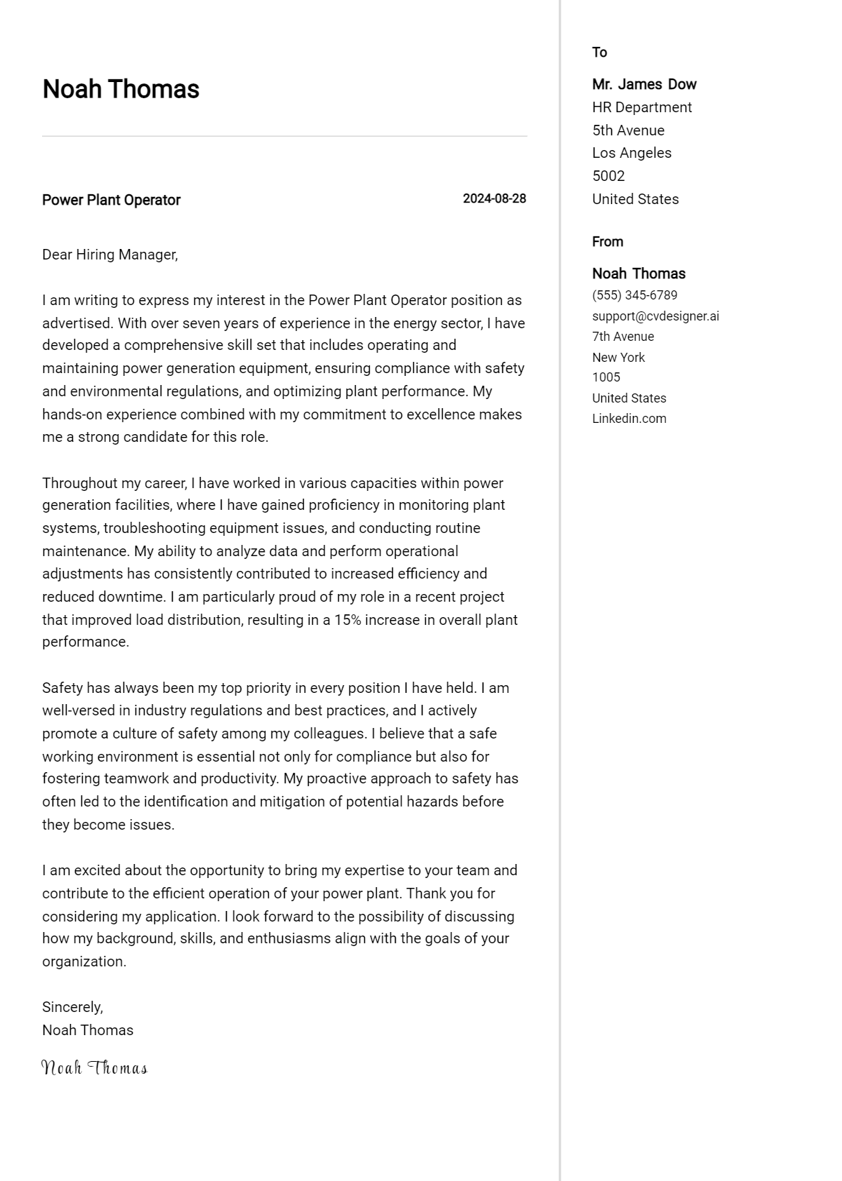 Power Plant Operator Cover Letter Examples & Samples for 2026 Preview
