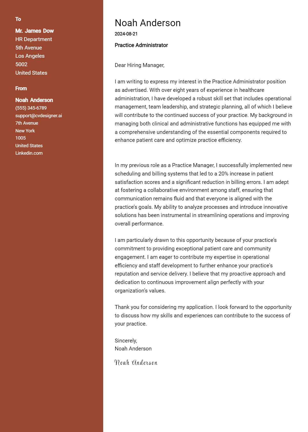 Practice Administrator Cover Letter Examples & Samples for 2026 Preview