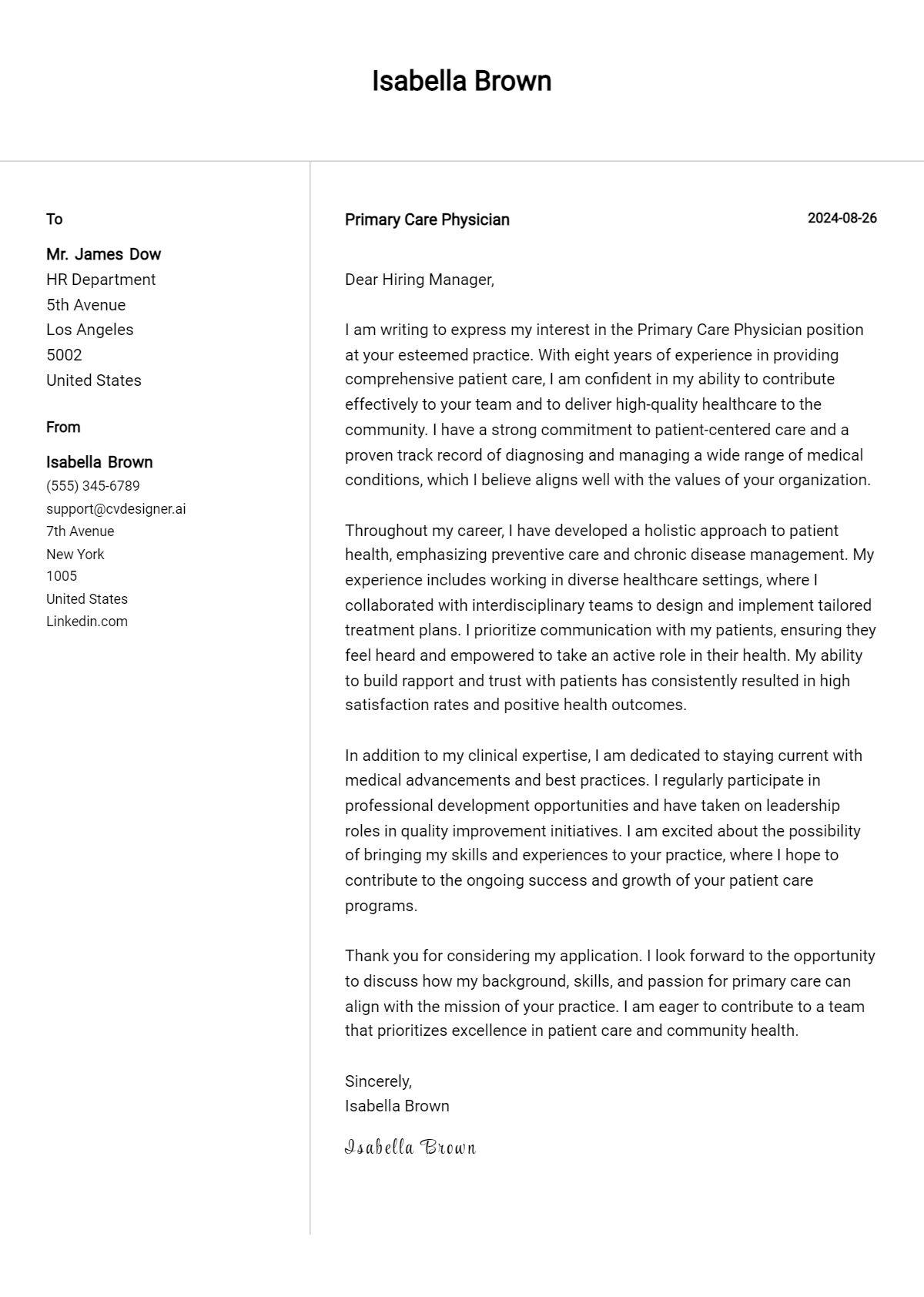 Primary Care Physician Cover Letter Samples & Examples 2026 Preview