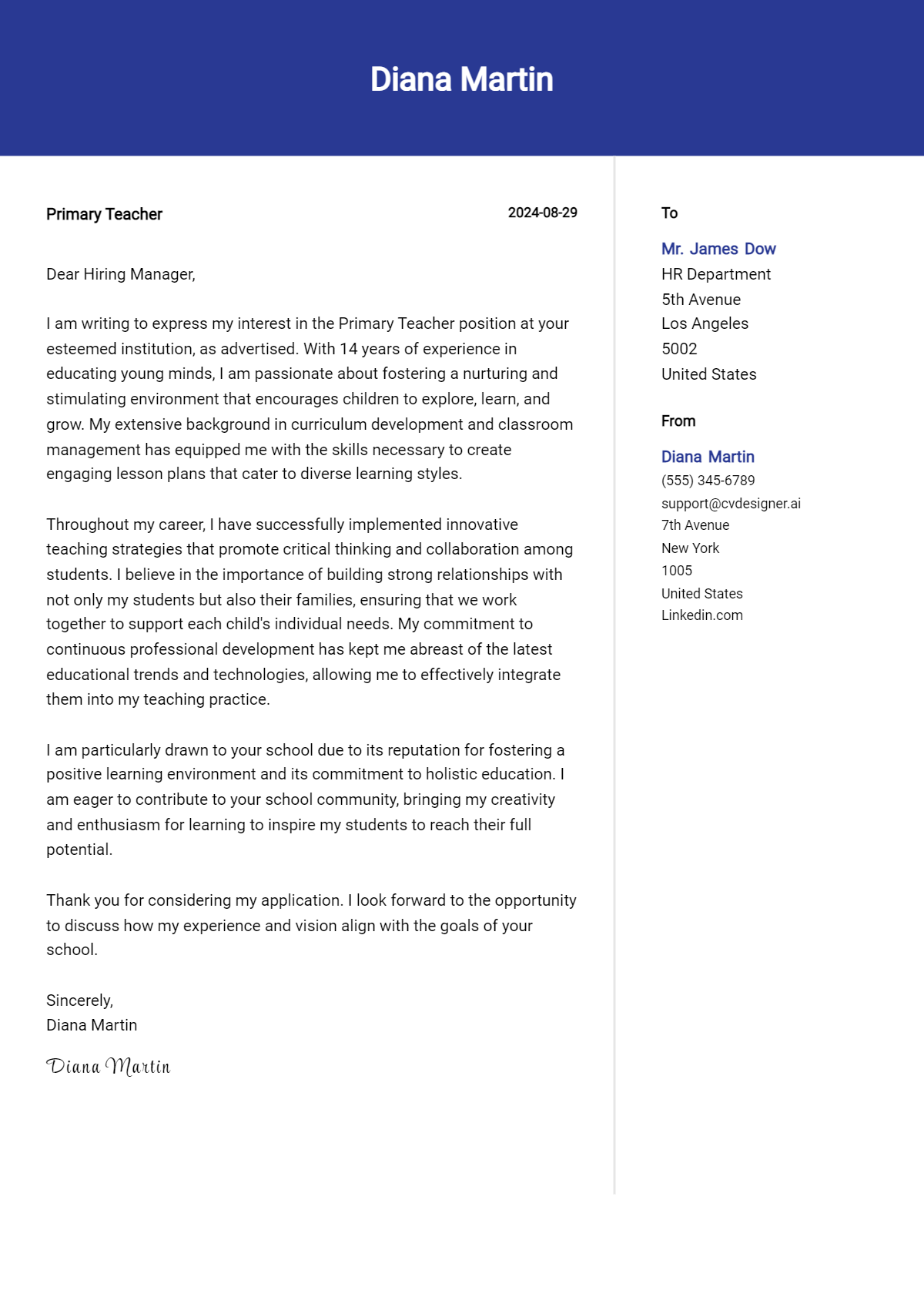 Primary Teacher Cover Letter Example for 2026: Top CV Skills Preview