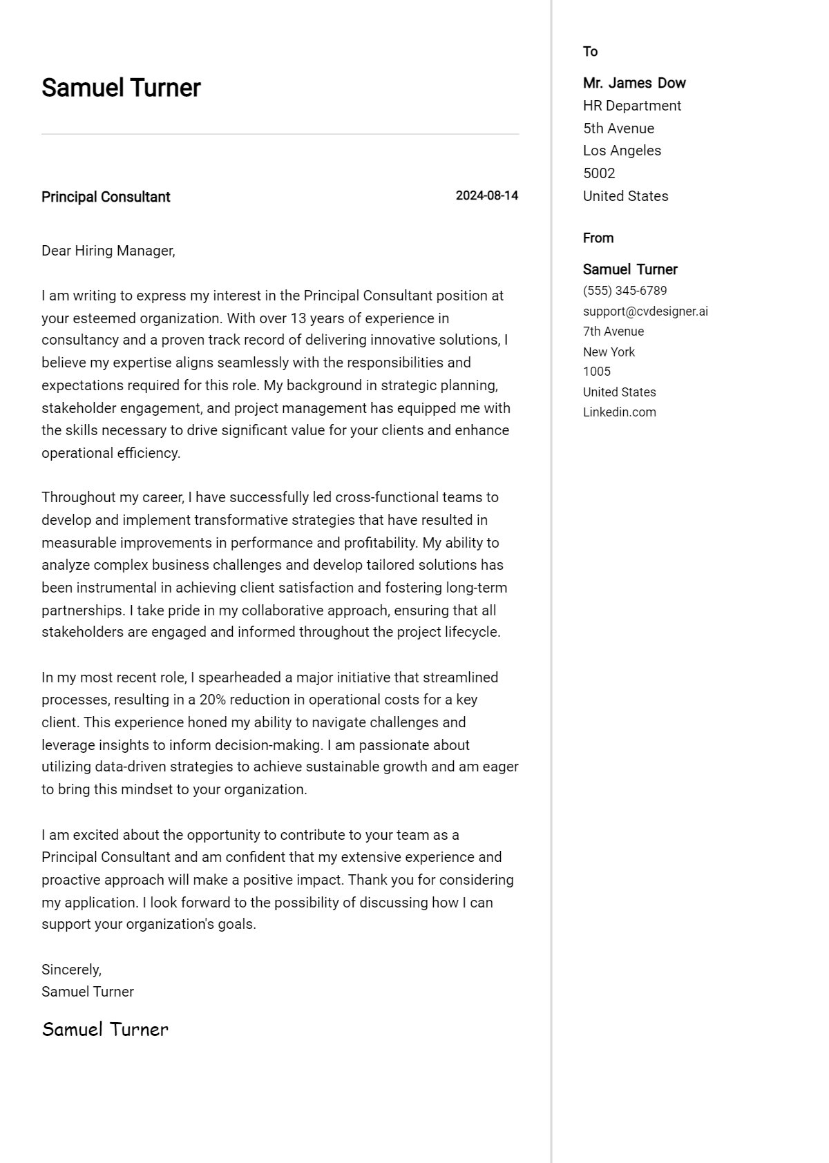 12 Principal Consultant Cover Letter Examples for 2026 (Download Templates) Preview