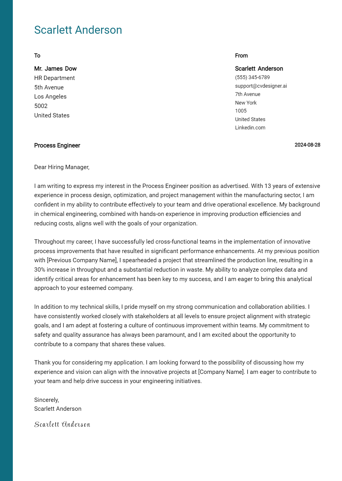 Process Engineer Cover Letter Example for 2026: Ultimate Guide Preview
