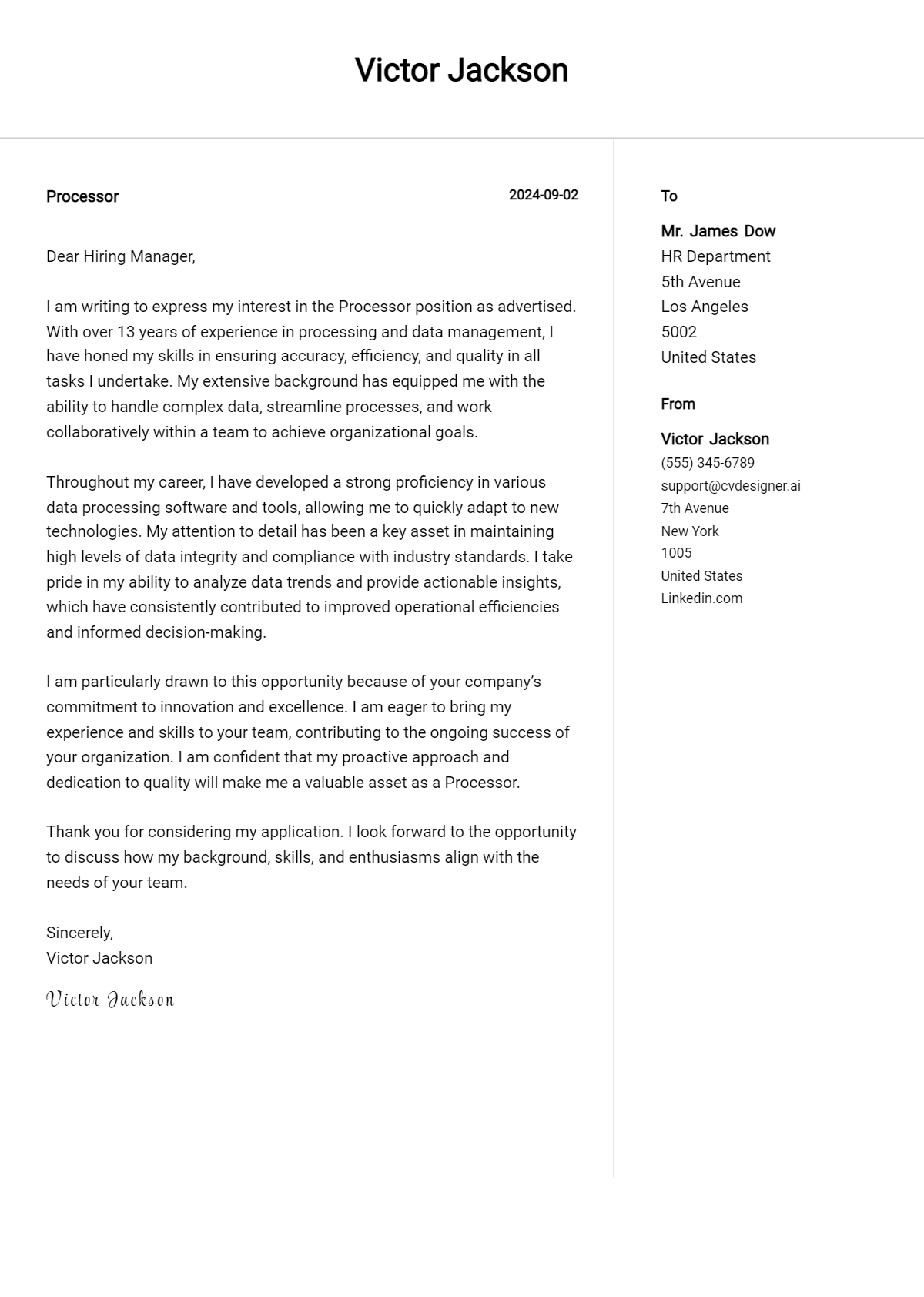 Processor Cover Letter Example for 2026: Free Templates Preview
