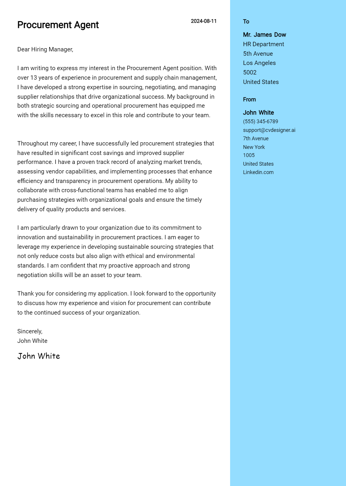 Procurement Agent Cover Letter Example for 2026 (Free Templates) Preview