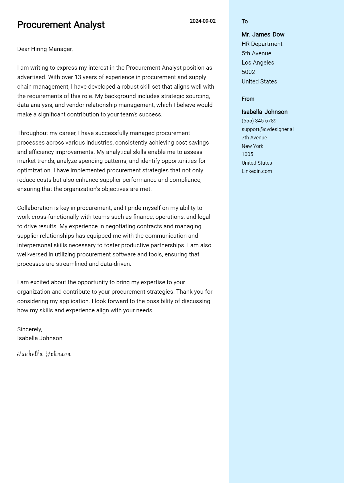 Procurement Analyst Cover Letter Examples with Writing Tips for 2026 Preview