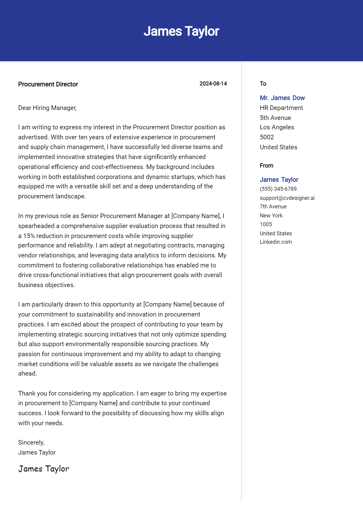 Procurement Director Cover Letter Example for 2026: Top CV Skills Preview