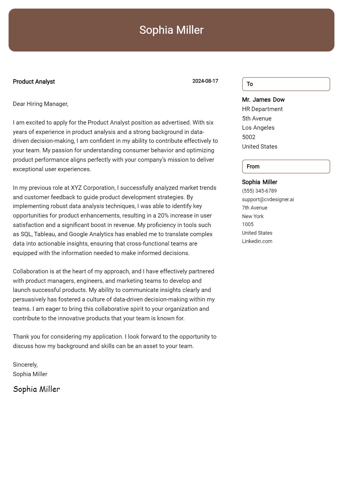 Product Analyst Cover Letter Example for 2026: Top CV Skills Preview
