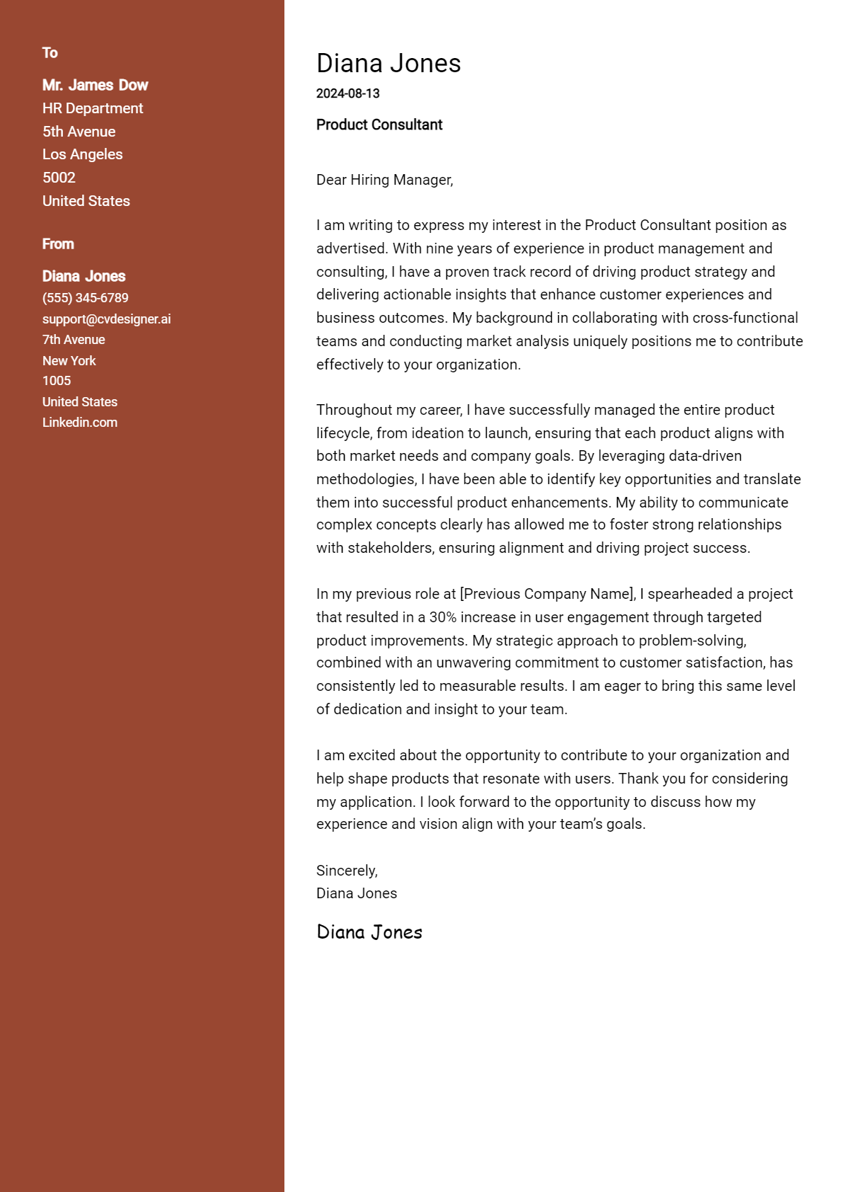 Product Consultant Cover Letter Examples for 2026 (Downloadable) Preview