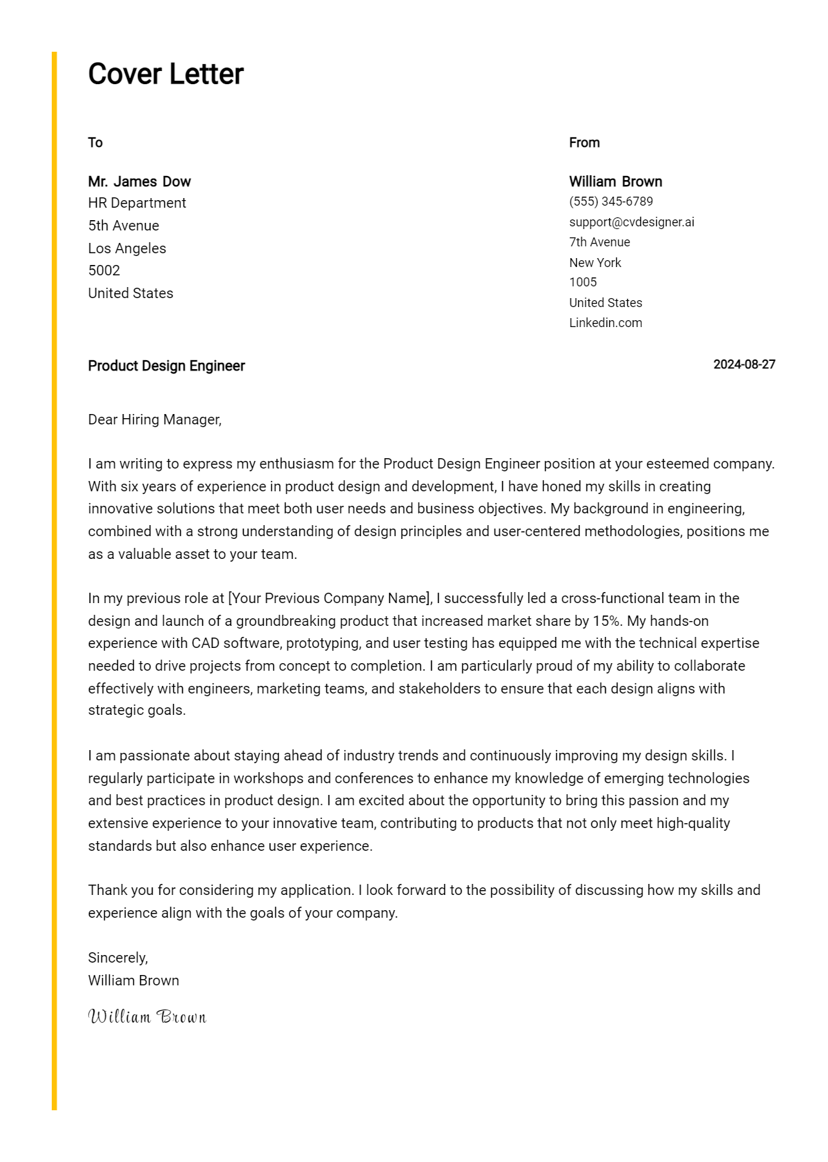 16 Product Design Engineer Cover Letter Examples for 2026: Tips & Templates Preview