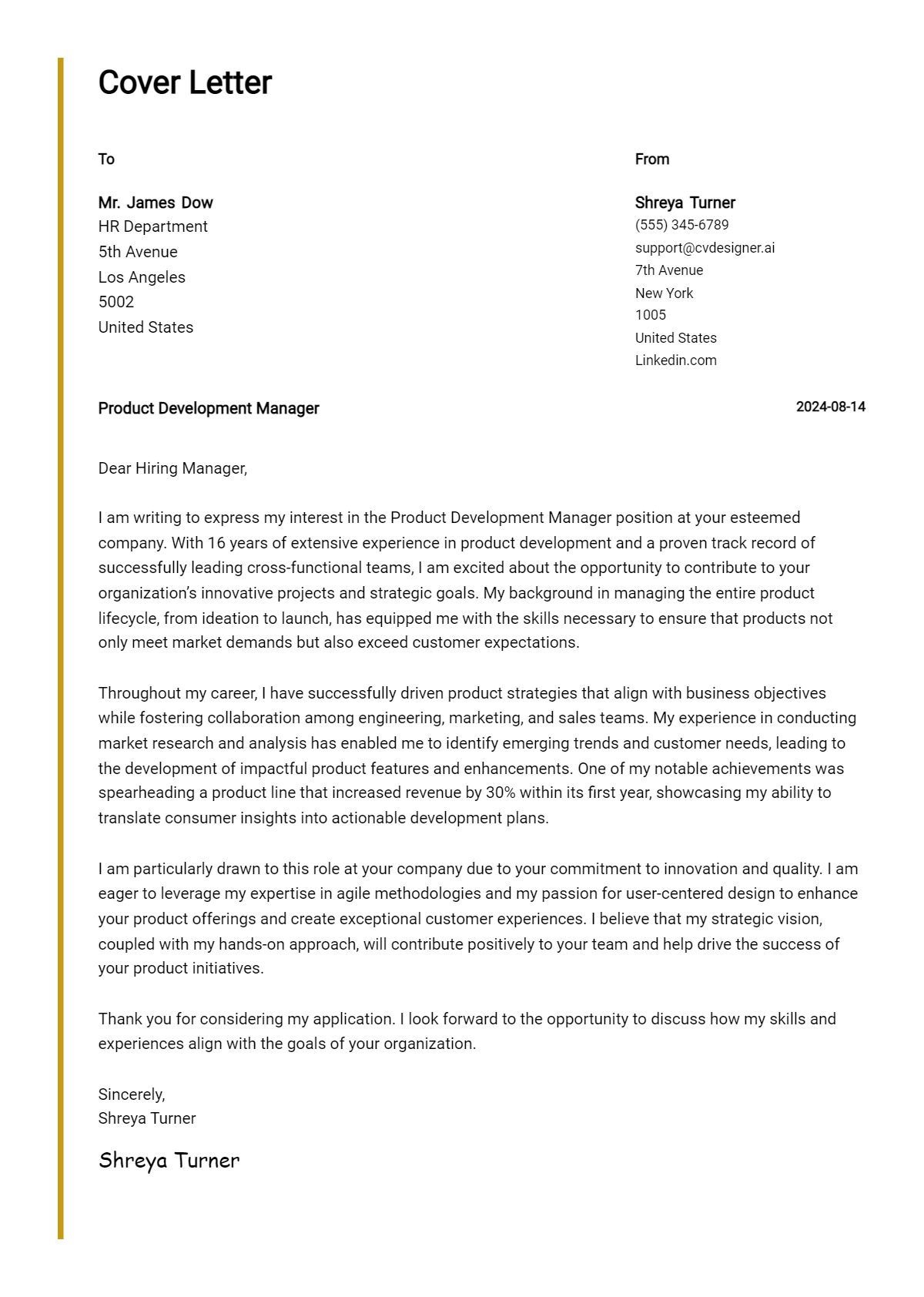 Product Development Manager Cover Letter Example for 2026 (Writing Guide) Preview