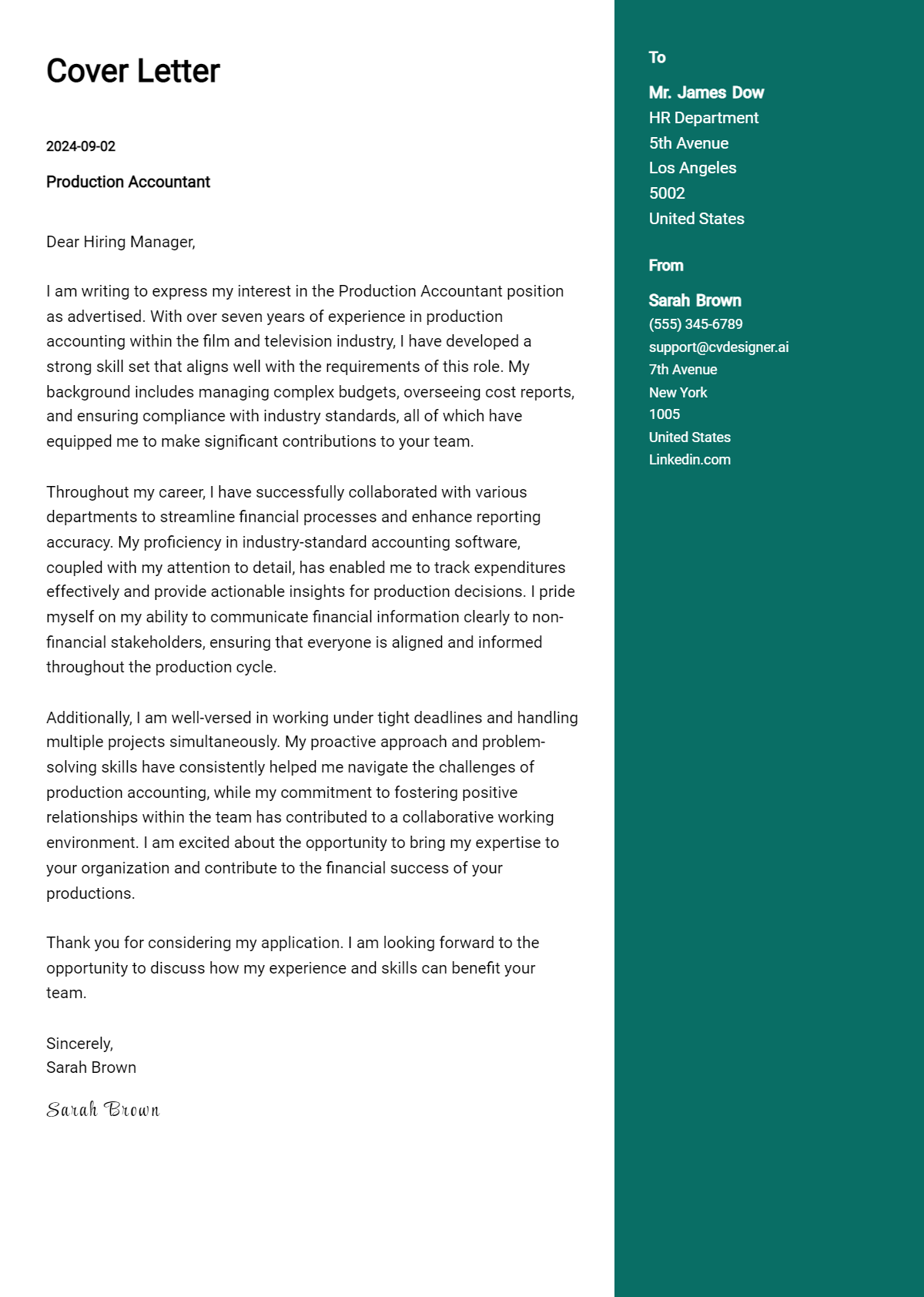 Production Accountant Cover Letter Example for 2026: Ultimate Guide Preview