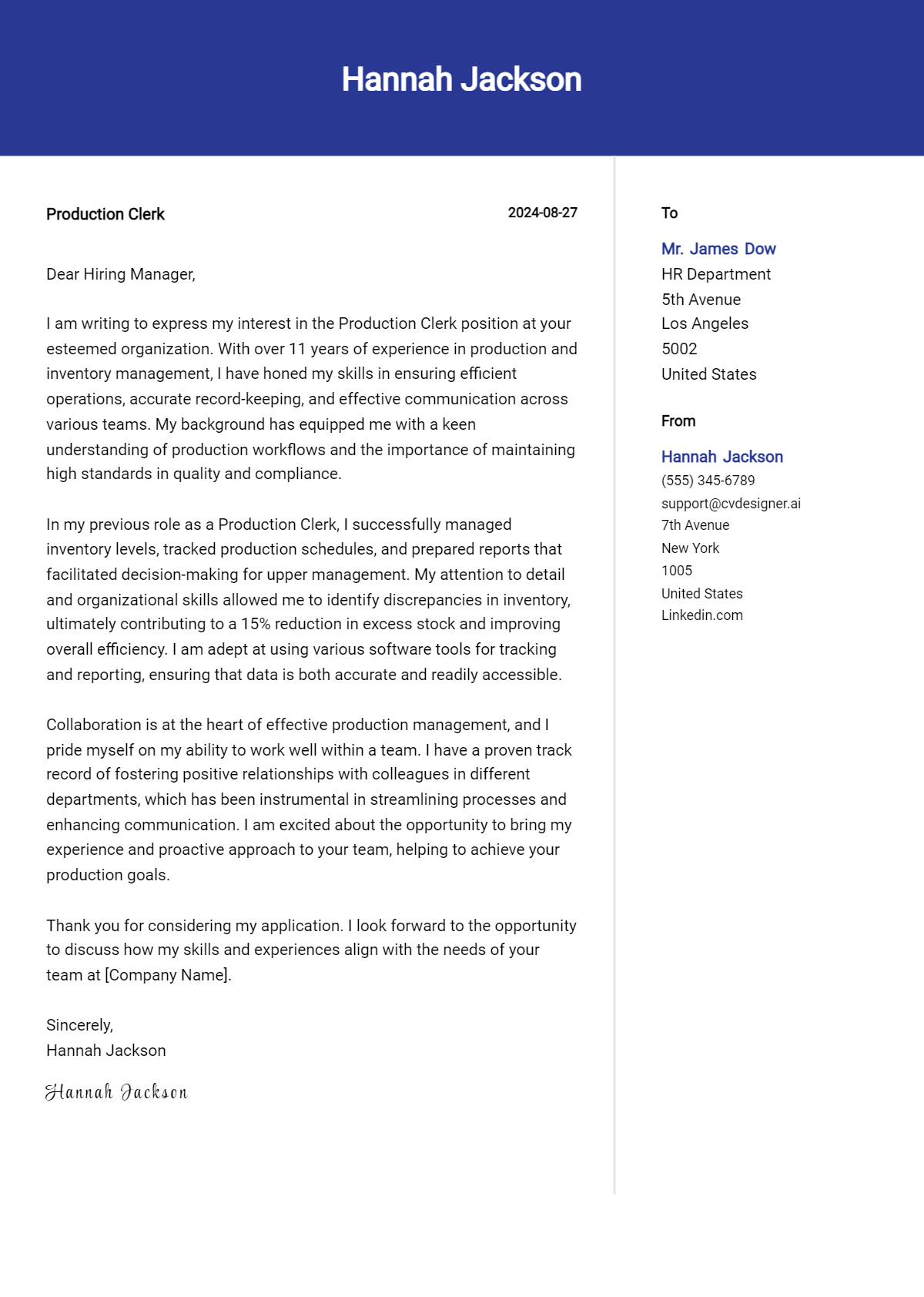 Production Clerk Cover Letter Example for 2026: Free Templates Preview