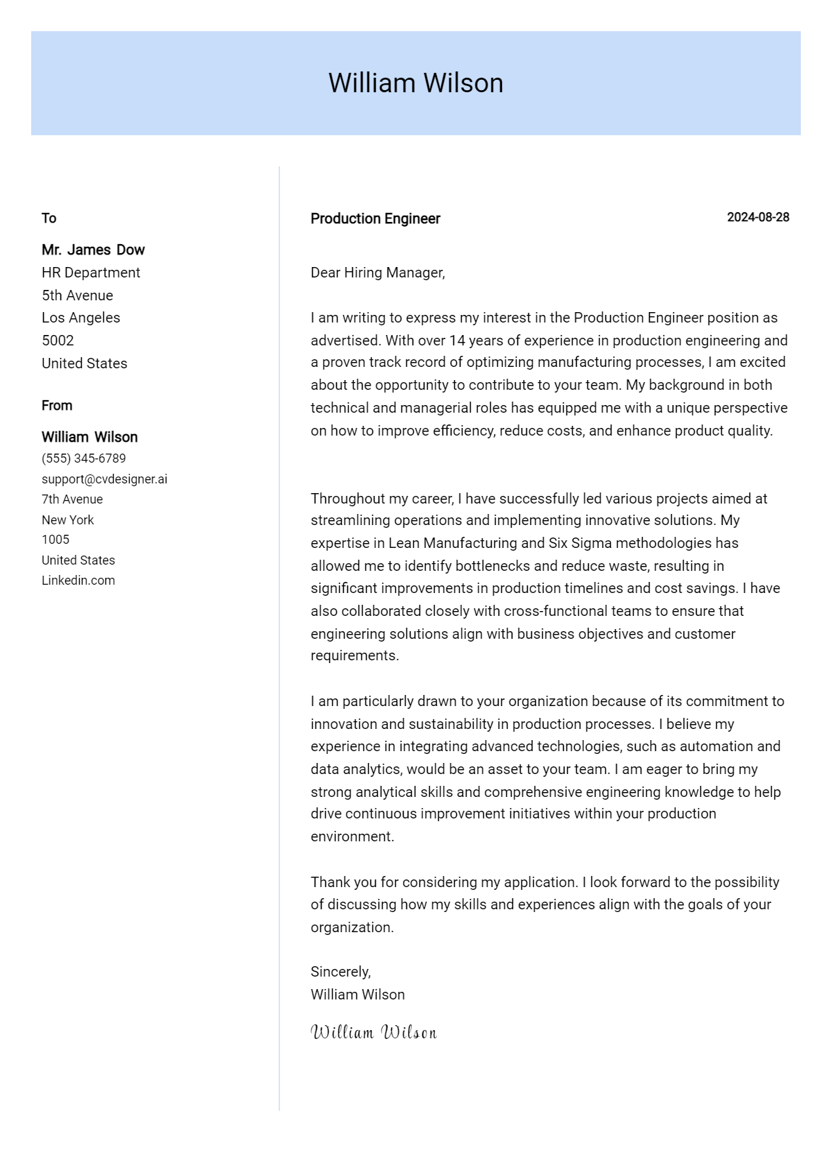 Production Engineer Cover Letter Example for 2026: Free Templates Preview