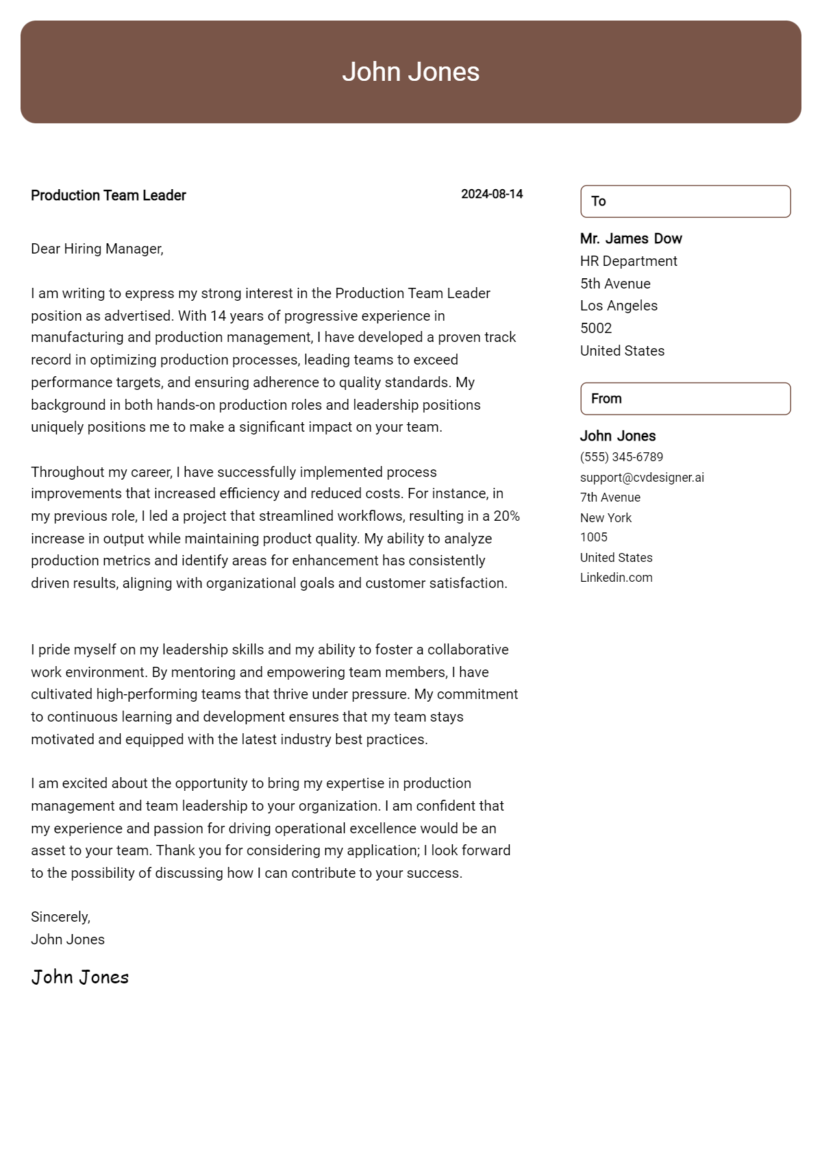 Production Team Leader Cover Letter Example for 2026: Free Templates Preview