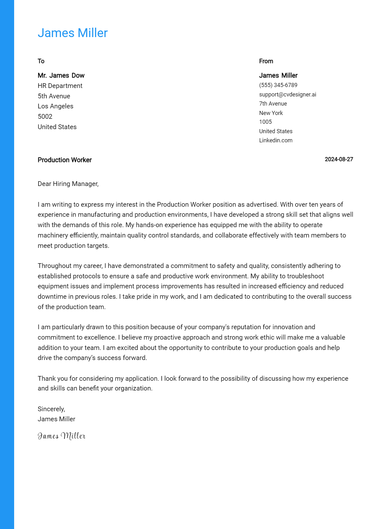 16 Production Worker Cover Letter Examples for 2026: Free Templates Preview