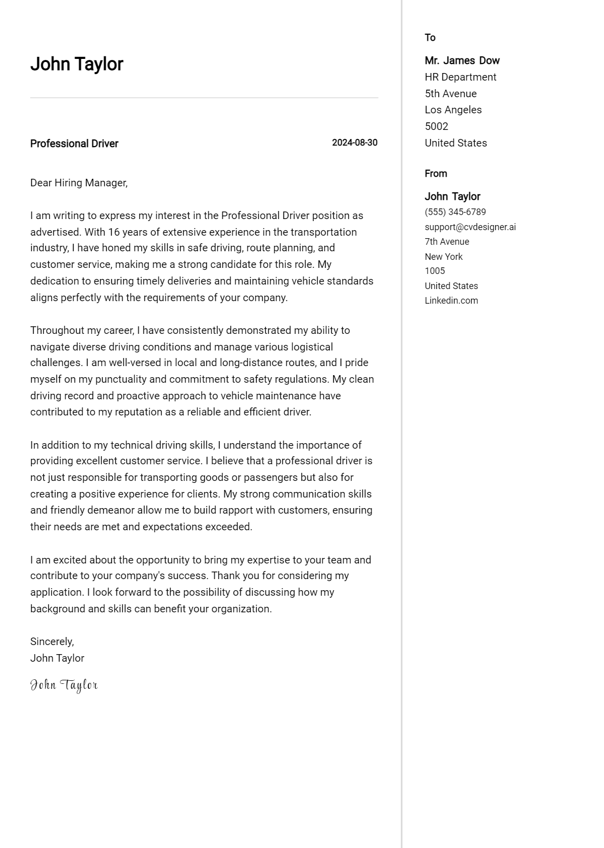 Professional Driver Cover Letter Example for 2026: Expert Tips & Templates Preview