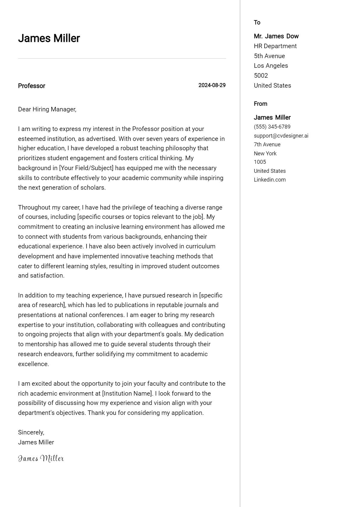 Professor Cover Letter Samples & Examples 2026 Preview