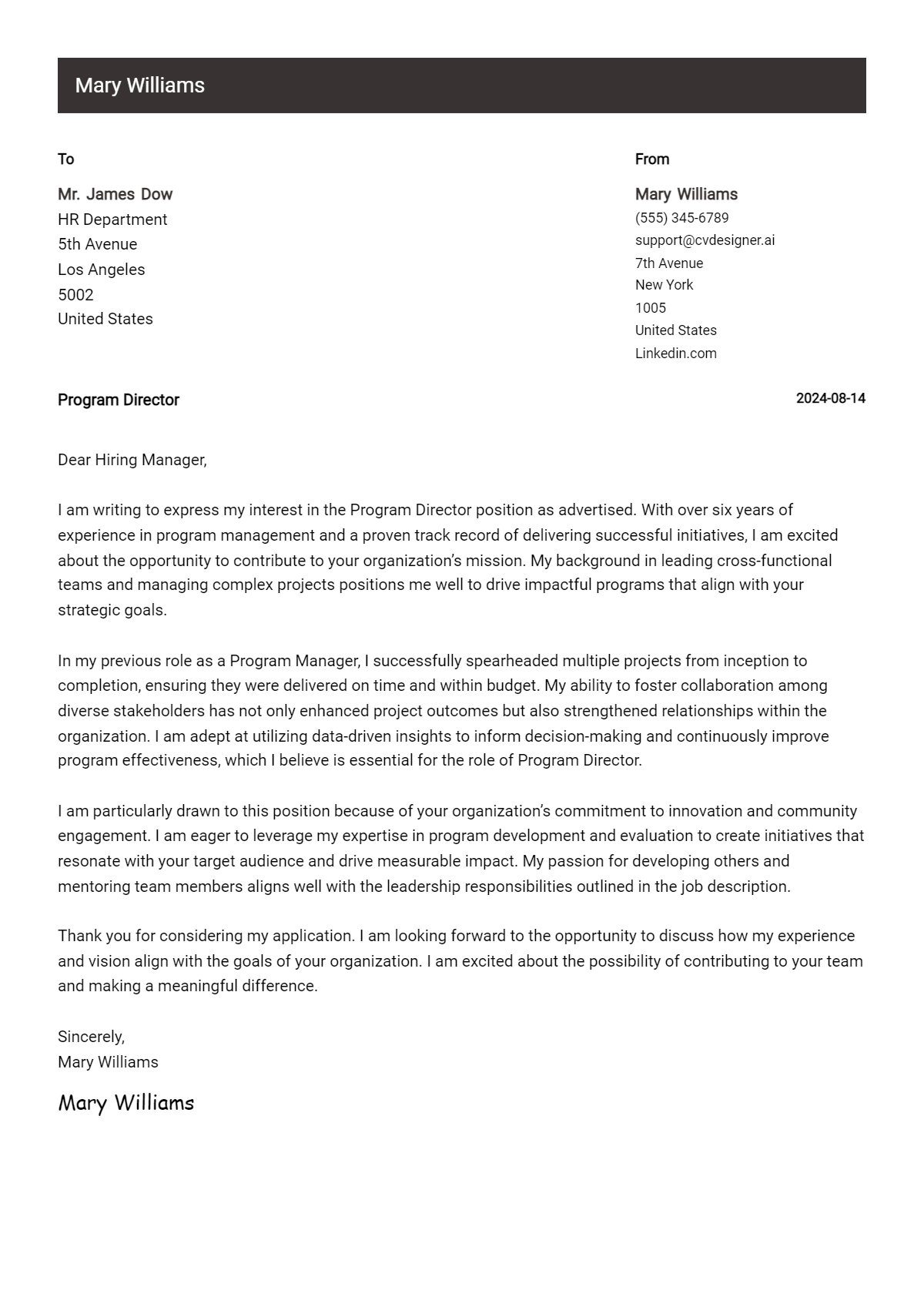 17 Program Director Cover Letter Examples & Samples for 2026 Preview